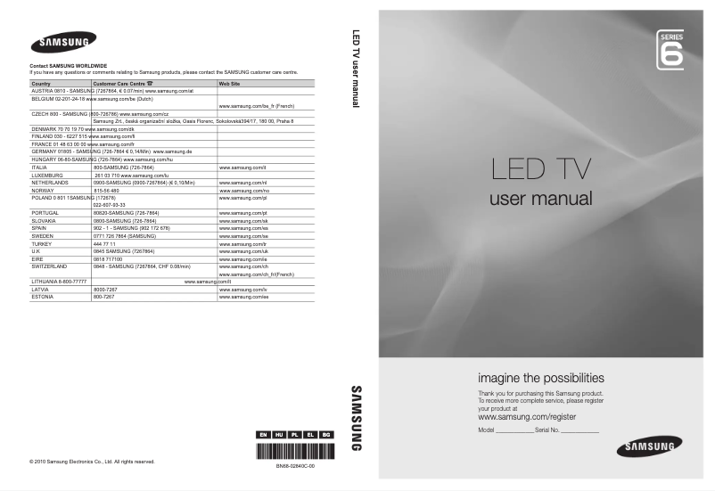 Page 1 de la notice Manuel utilisateur Samsung UE40C6600