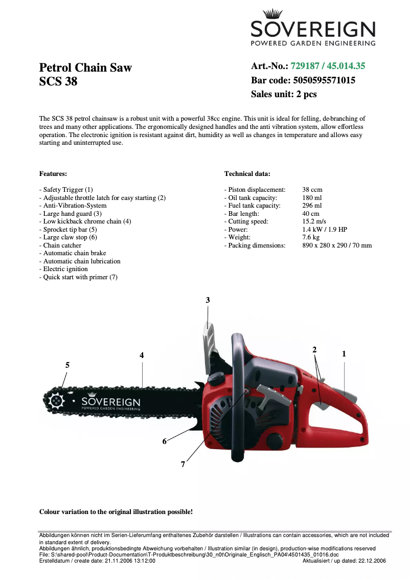Page n°1 - Manuel utilisateur Sovereign SCS 38