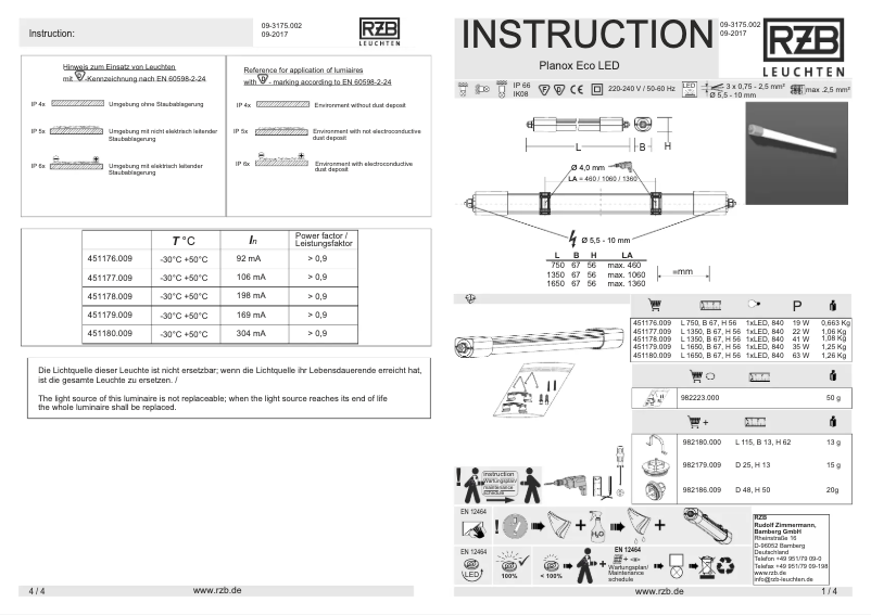 Page 1 de la notice Manuel utilisateur RZB Planox Eco