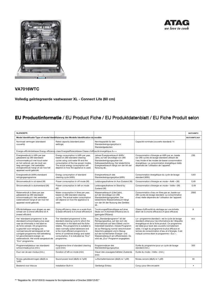 Image de la première page du manuel de l'appareil VA7016WTC