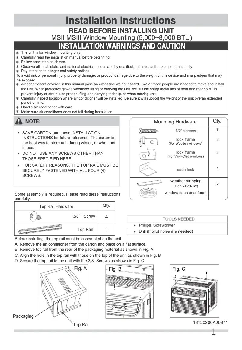 Page 1 de la notice Guide d'installation Frigidaire FHWC064WB1