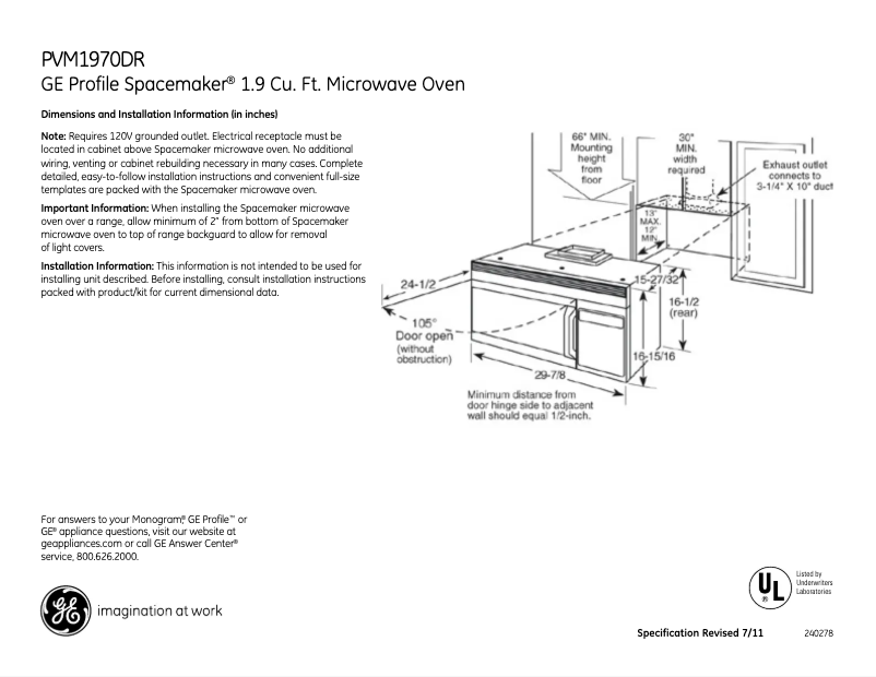 Page 1 de la notice Fiche technique GE PVM1970DRCC