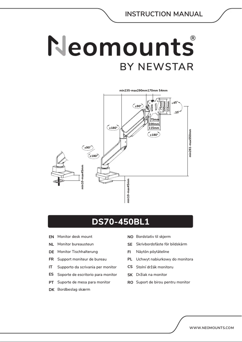 Page 1 de la notice Manuel utilisateur Newstar DS70-450BL1