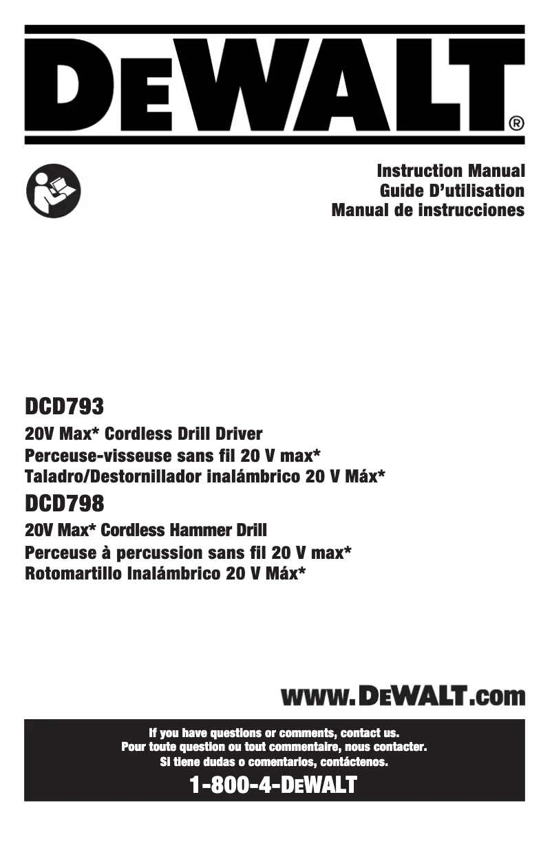 Page 1 de la notice Manuel utilisateur DeWalt DCD798