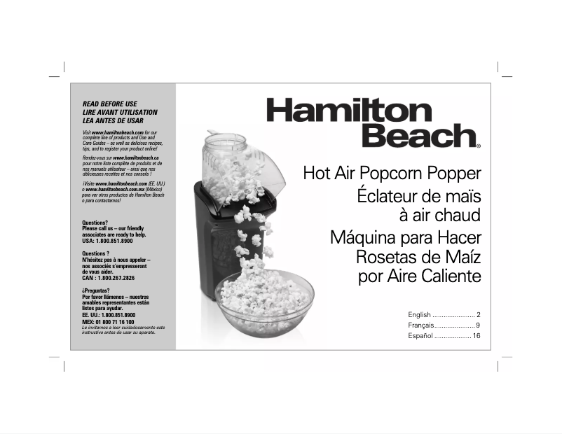 Page 1 de la notice Manuel utilisateur Hamilton Beach 73400
