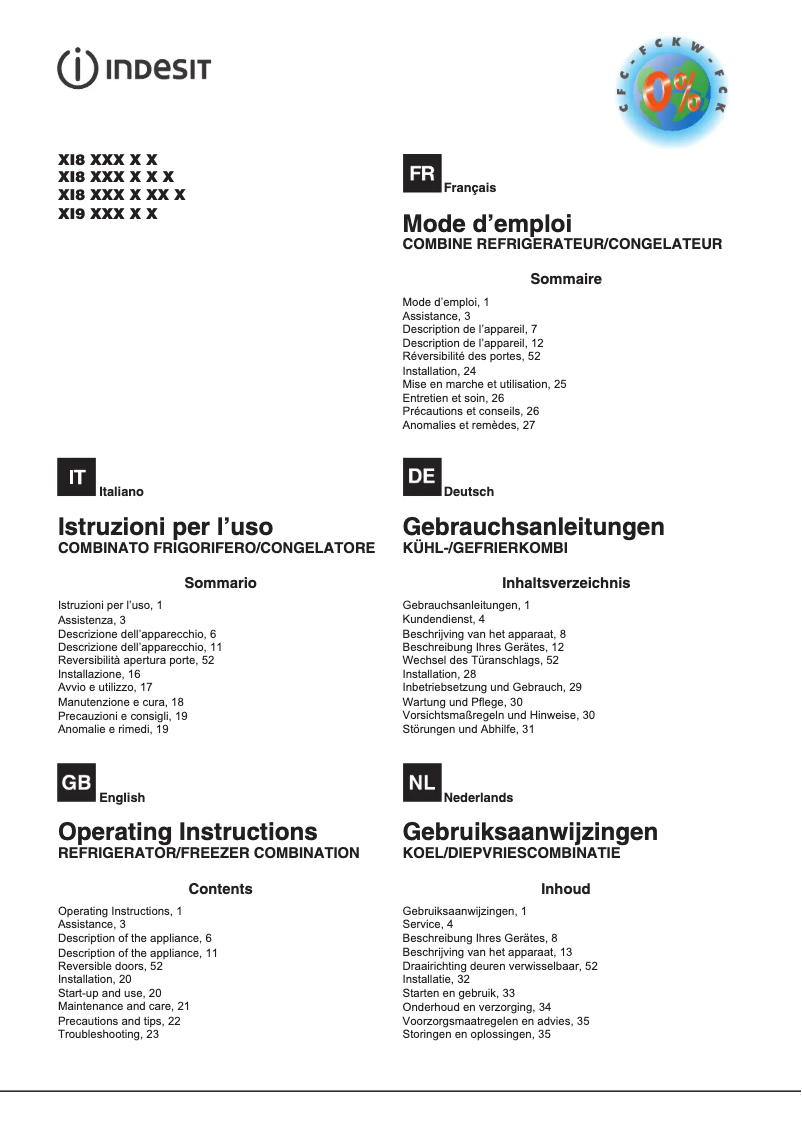 Page 1 de la notice Manuel utilisateur Indesit XI9 T2Y X B H