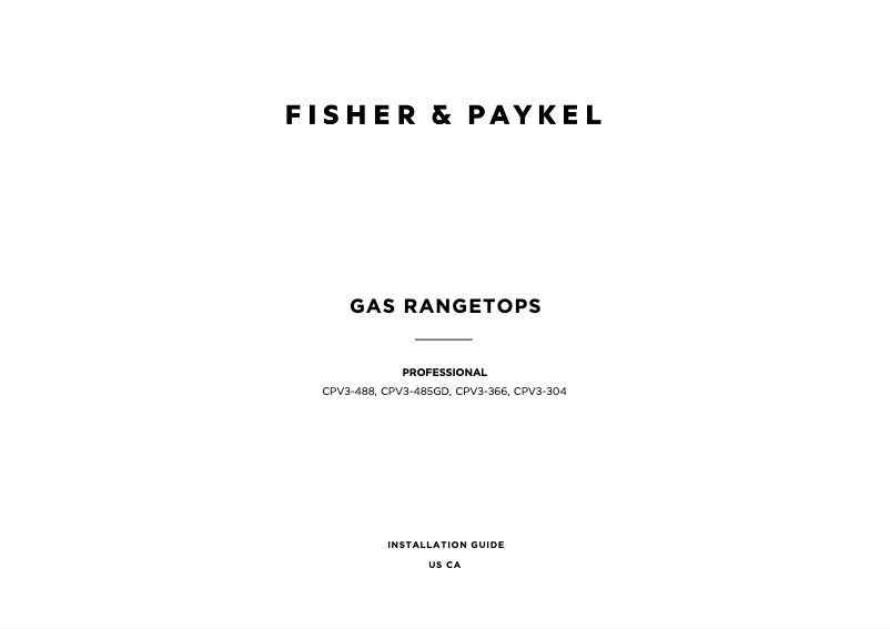 Page 1 de la notice Guide d'installation Fisher & Paykel CPV3-488-N
