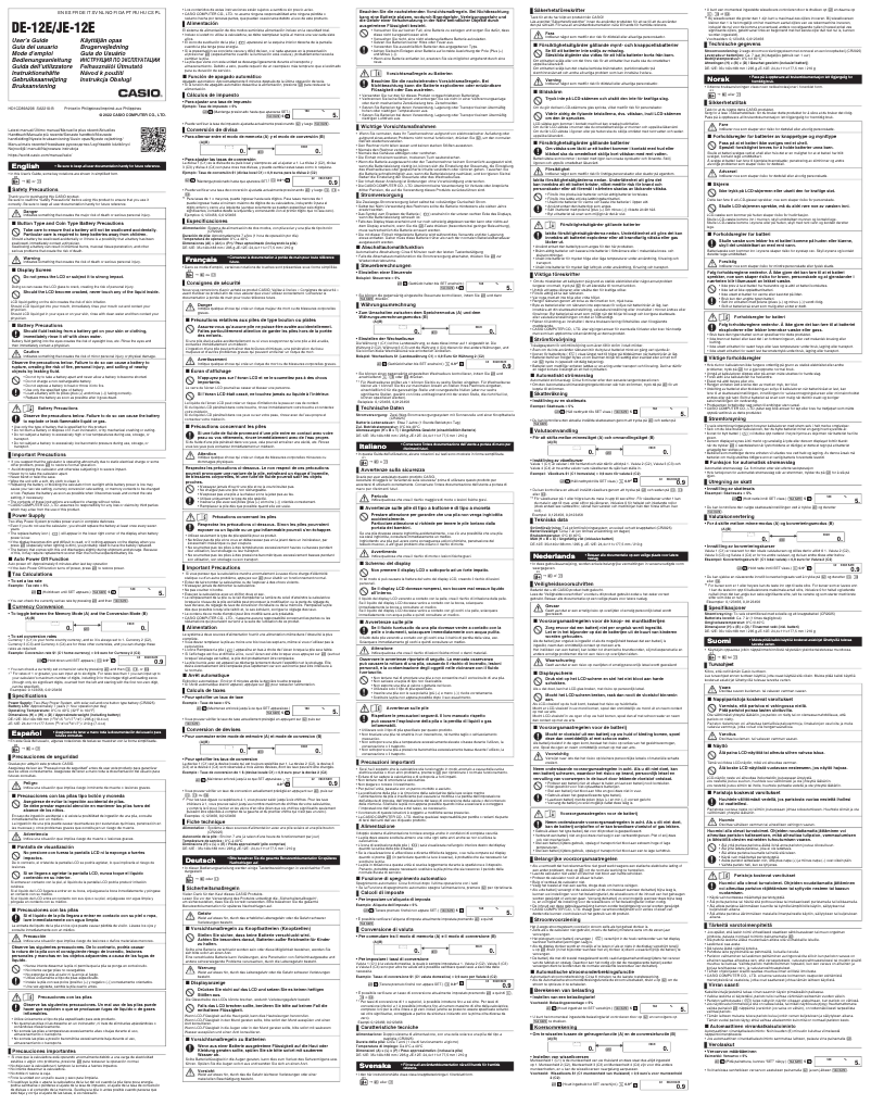 Page 1 de la notice Manuel utilisateur Casio DE-12E