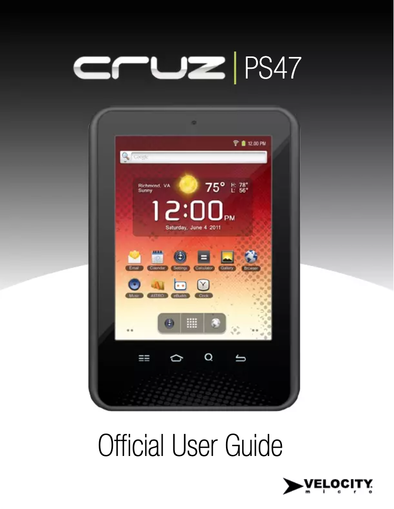 Page n°1 - Manuel utilisateur Velocity Micro Cruz PS47