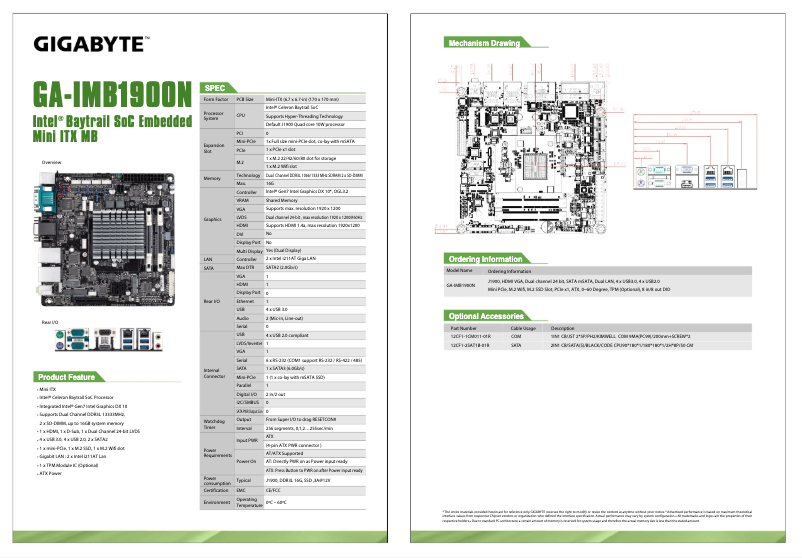 Page 1 de la notice Fiche technique Gigabyte GA-IMB1900N