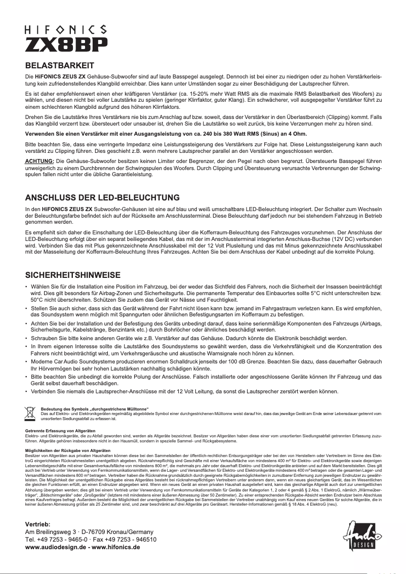 Page 1 de la notice Manuel utilisateur Hifonics ZX8BP