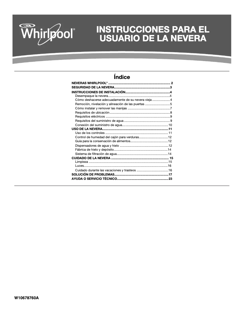 Page 1 de la notice Manuel utilisateur Whirlpool 7WRS22FDBF