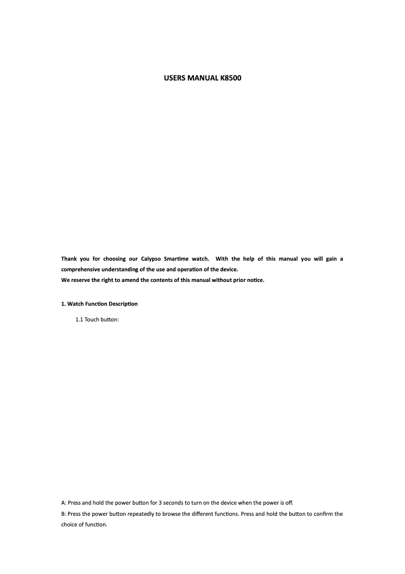 Image de la première page du manuel de l'appareil K8500