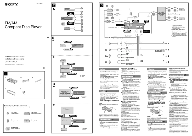 Page n°1 - Guide d'installation Sony CDX-GT540UI