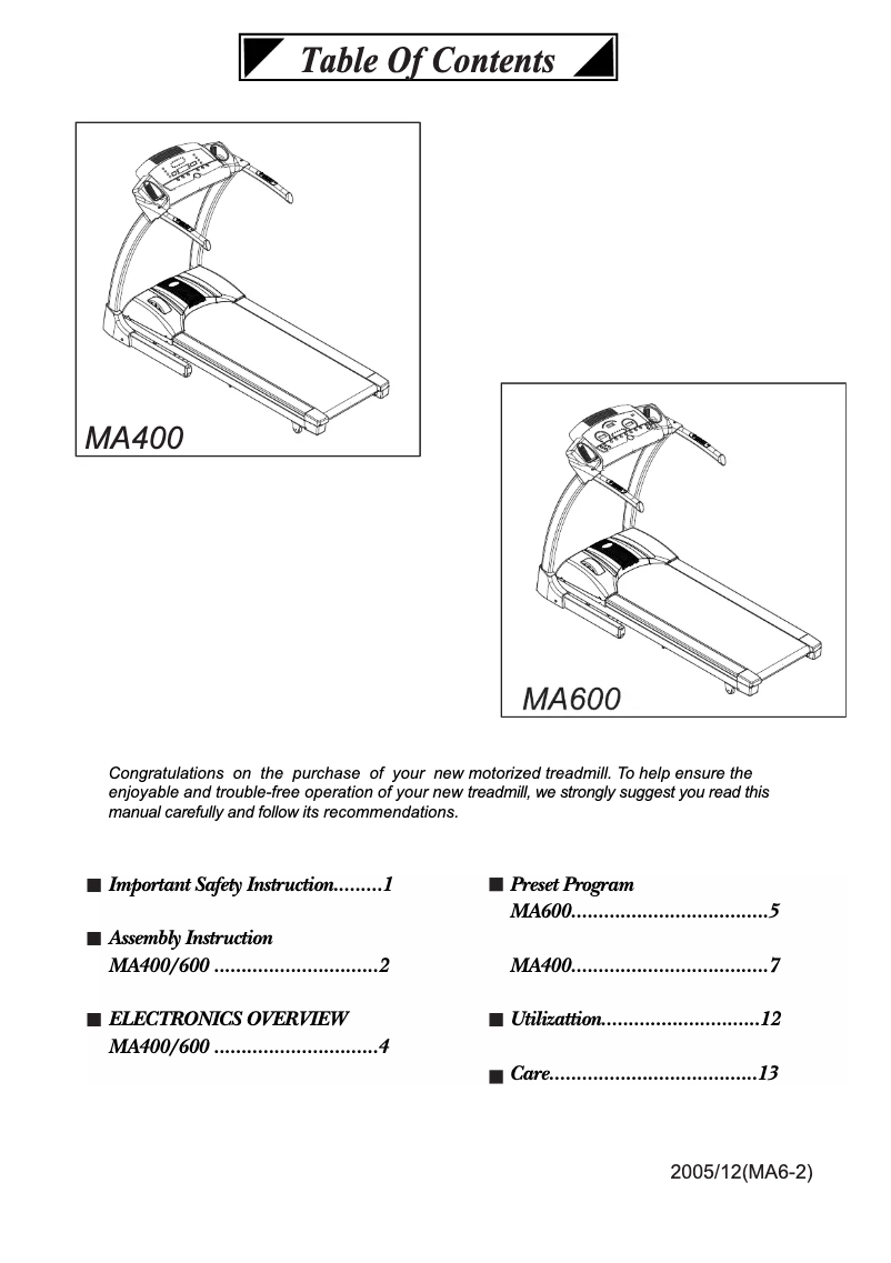 Page n°1 - Manuel utilisateur StrengthMaster MA-400