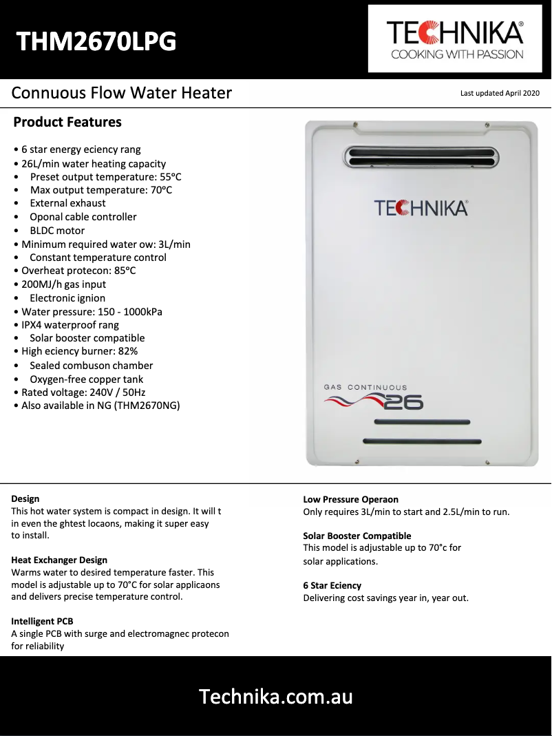 Página 1 del manual Ficha técnica Technika THM2670LPG