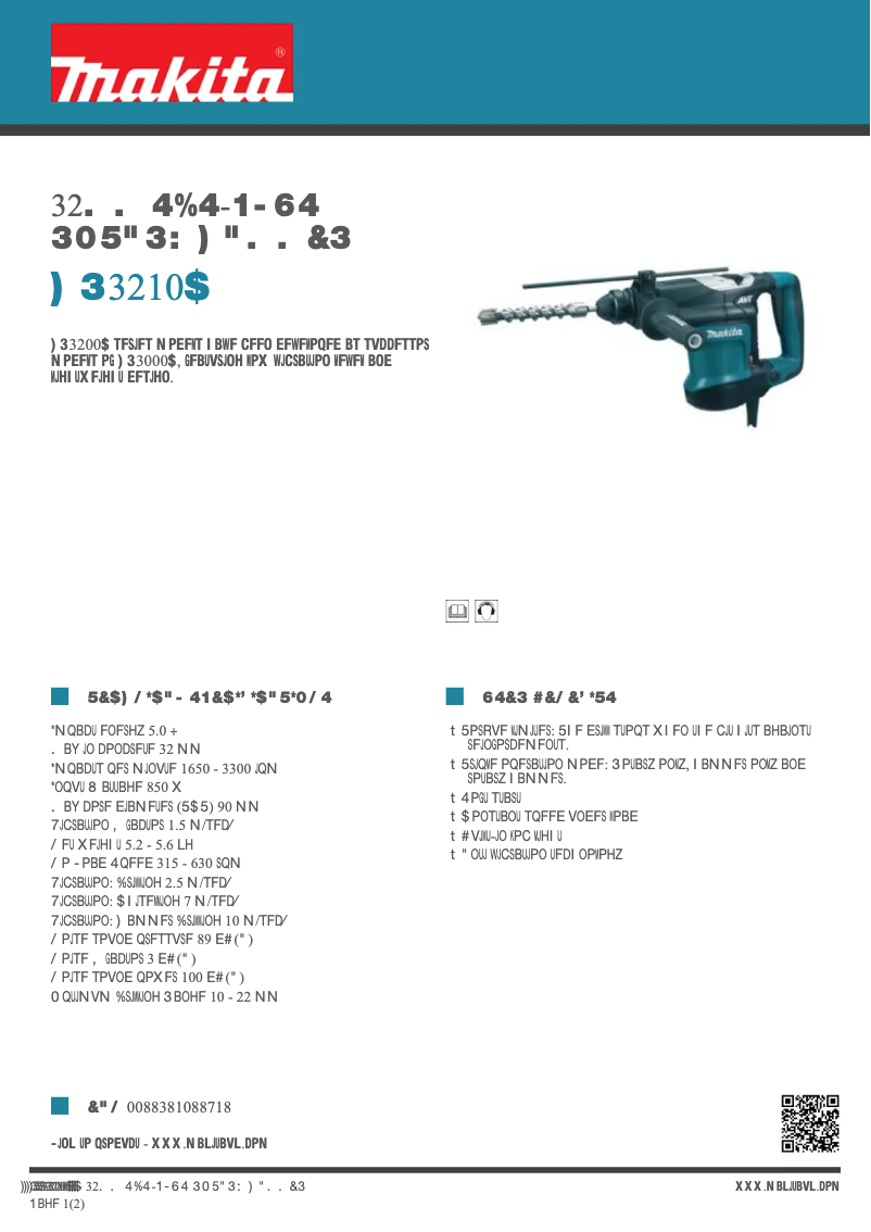 Page 1 de la notice Fiche technique Makita HR3210C