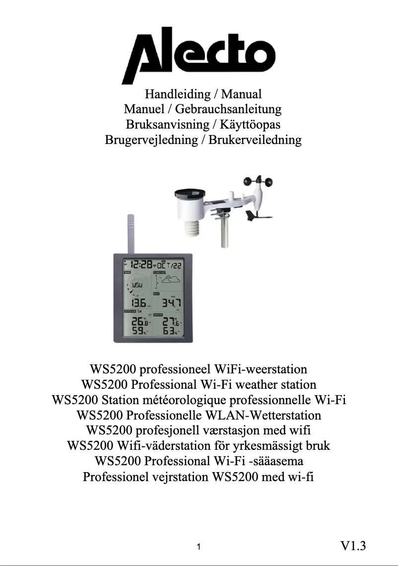 Page 1 de la notice Manuel utilisateur Alecto WS5200