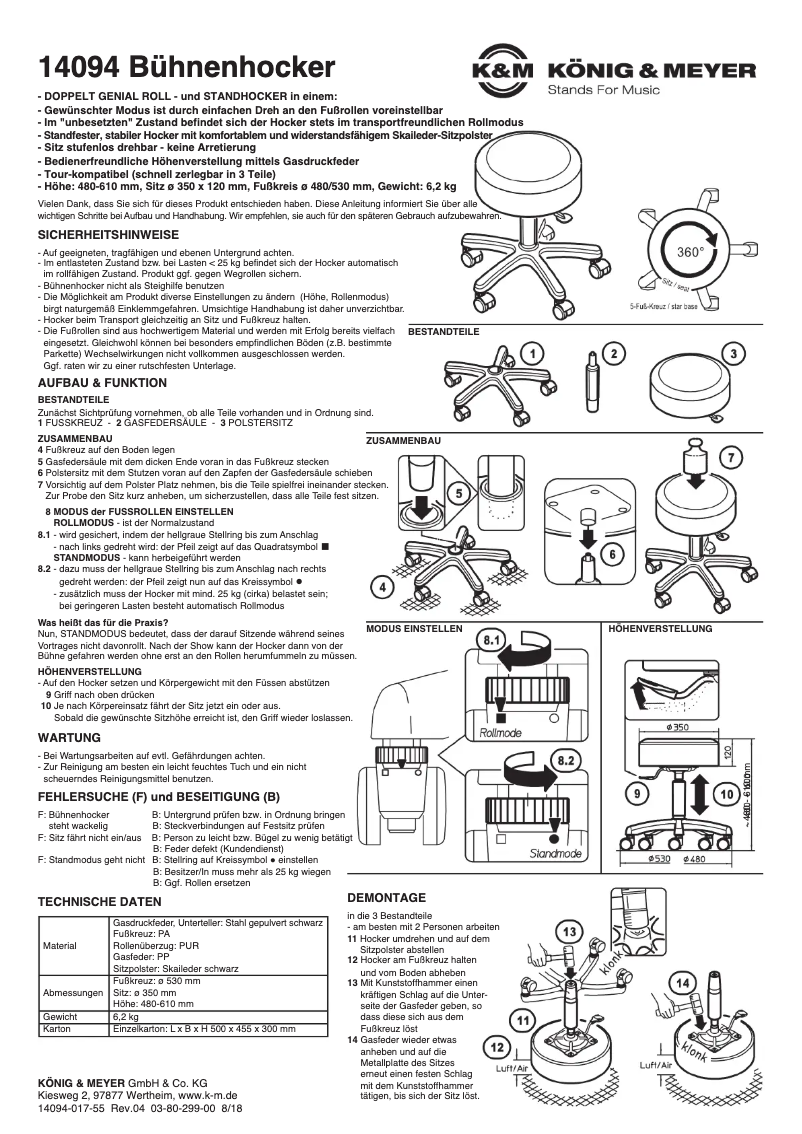 Page 1 de la notice Manuel utilisateur Konig & Meyer Stage 14094