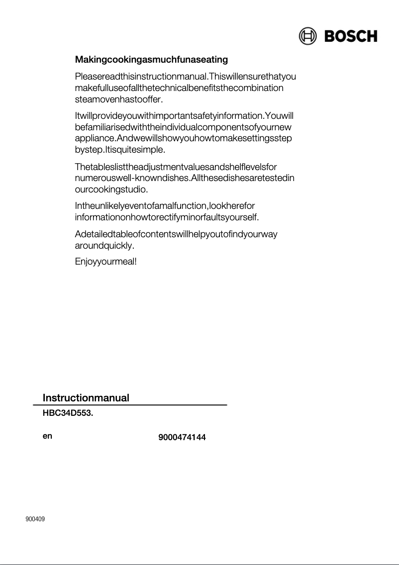 Page 1 de la notice Manuel utilisateur Bosch HBC34D553