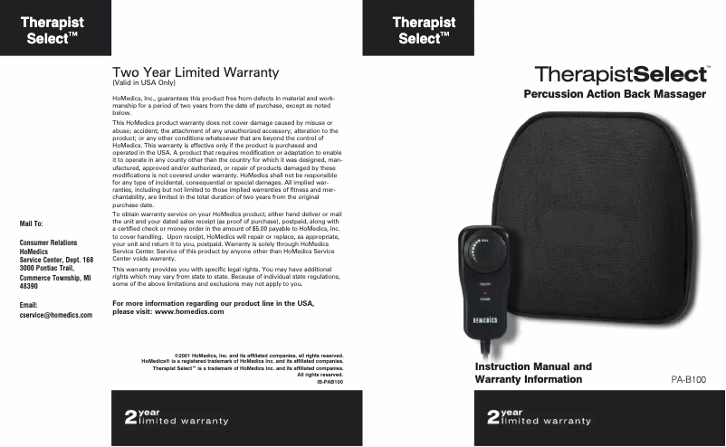 Page n°1 - Manuel utilisateur Homedics PA-B100