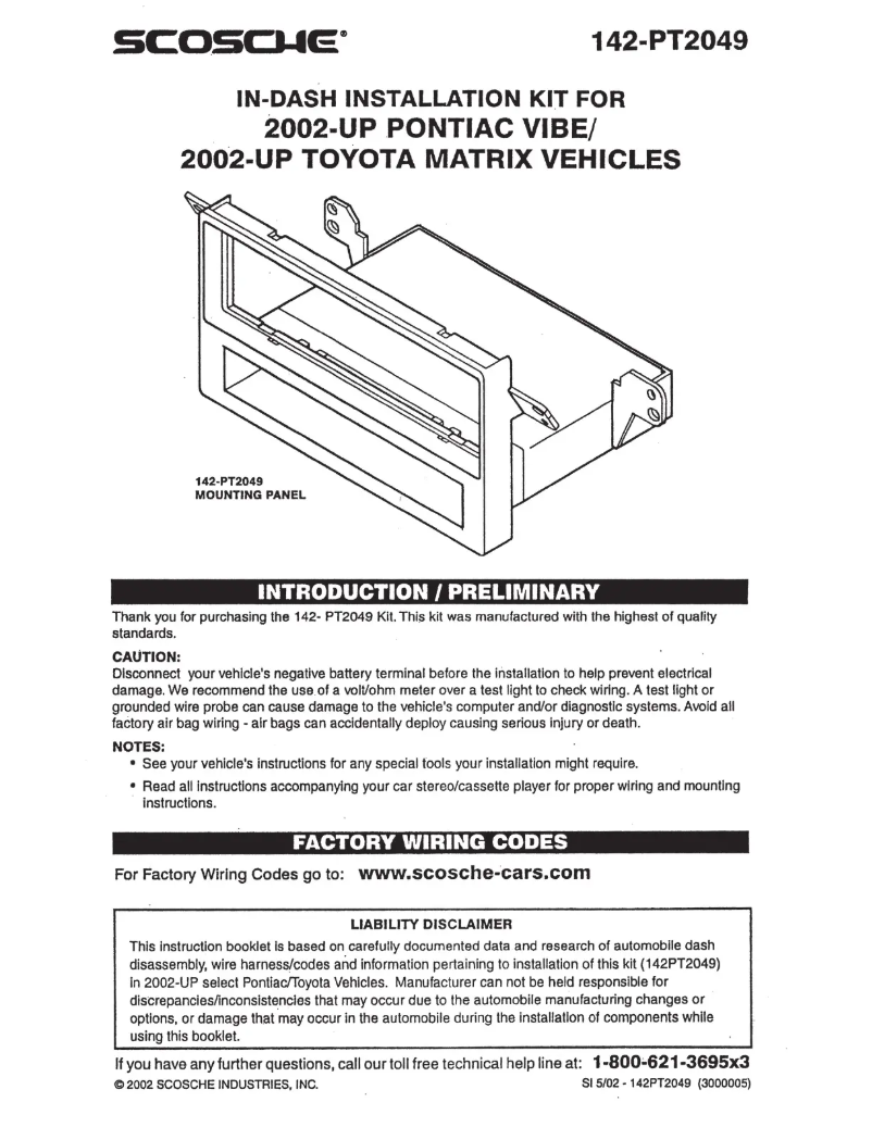 Page n°1 - Manuel utilisateur Scosche PT2049