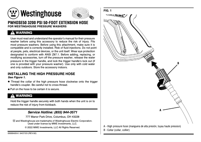Page 1 de la notice Manuel utilisateur Westinghouse PWHOSE50
