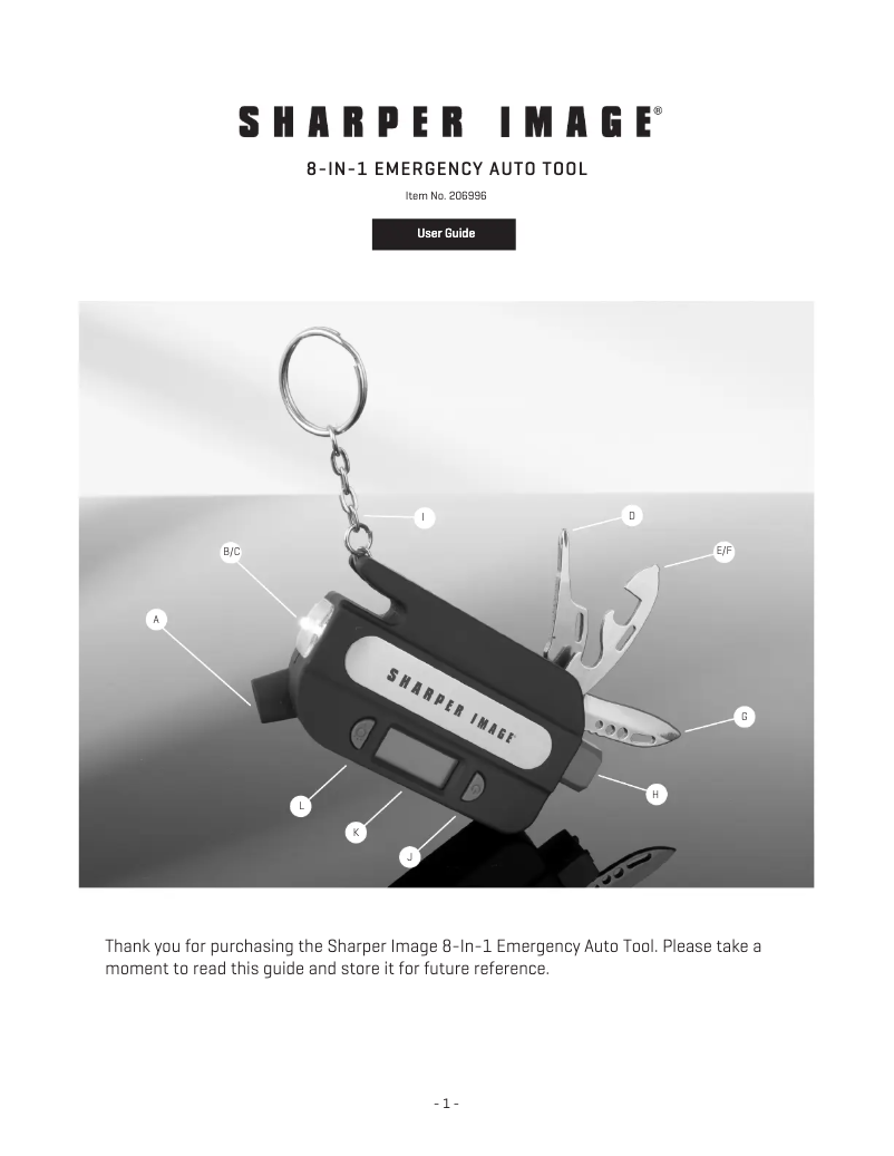 Page 1 de la notice Manuel utilisateur Sharper Image 8-In-1 Emergency Auto Tool