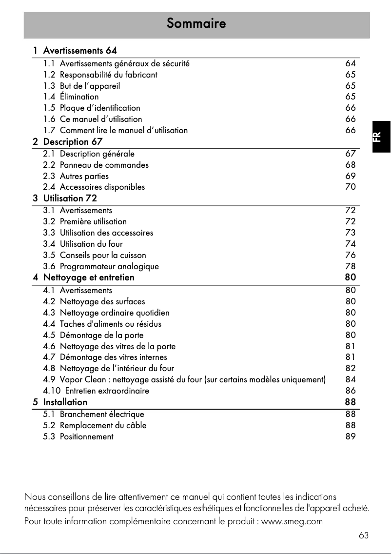 Page 1 de la notice Manuel utilisateur Smeg SF850AVO