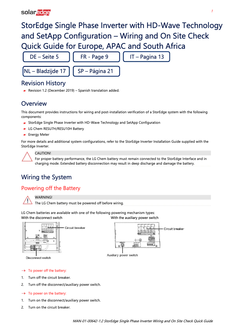 Page 1 de la notice Guide d'installation SolarEdge SE3000H-RWS00BNO4
