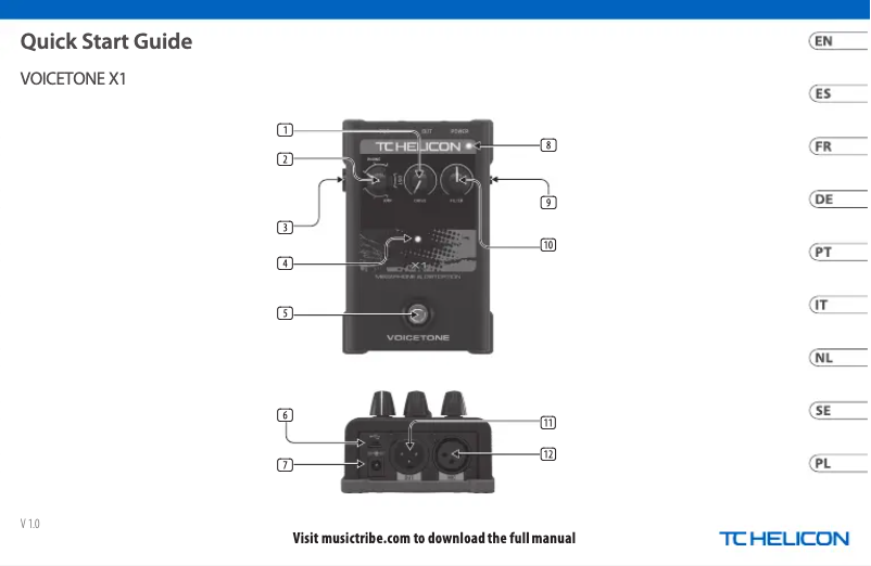 Page n°1 - Guide de démarrage rapide TC Helicon VoiceTone X1