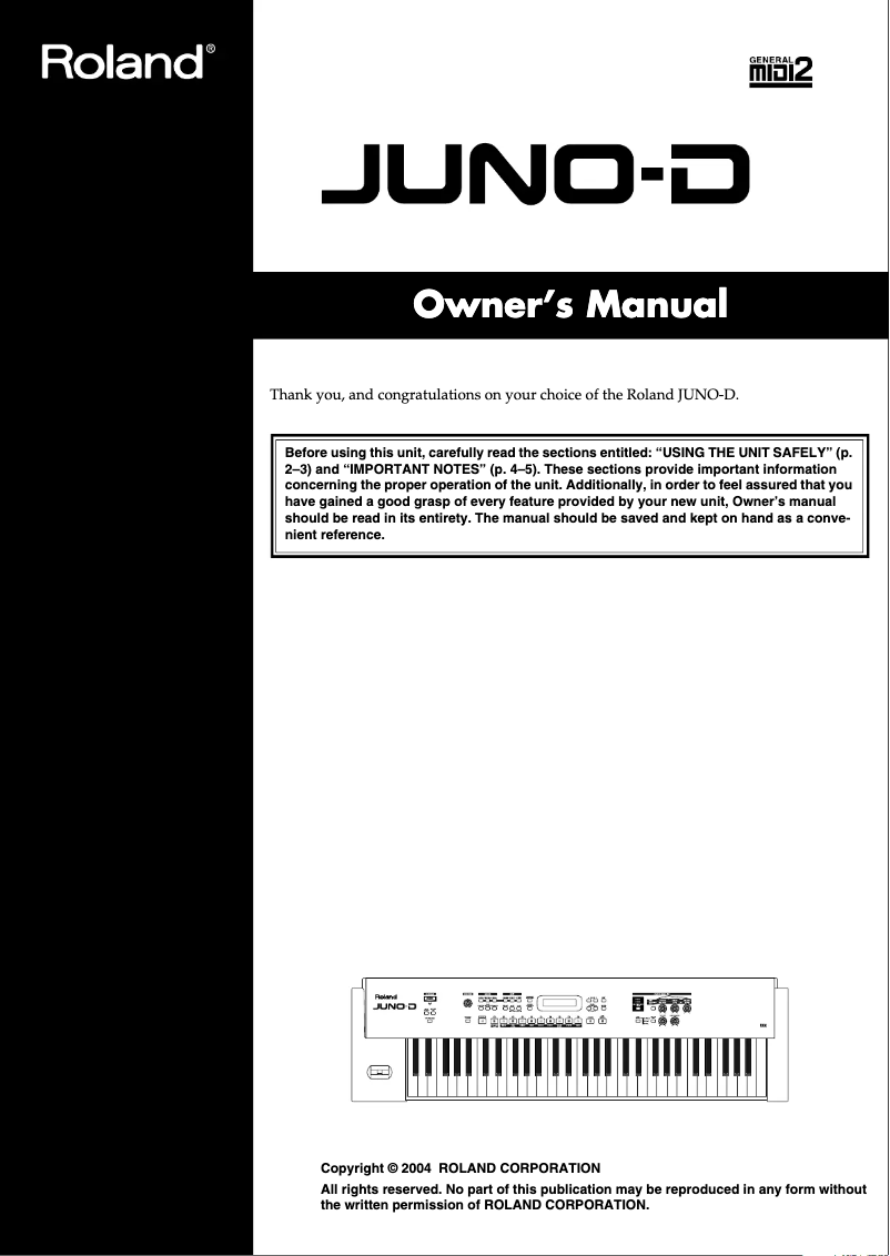Page n°1 - Manuel utilisateur Roland JUNO-D
