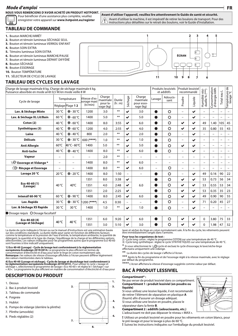 Page n°1 - Manuel utilisateur Hotpoint NDB 8635 K FR