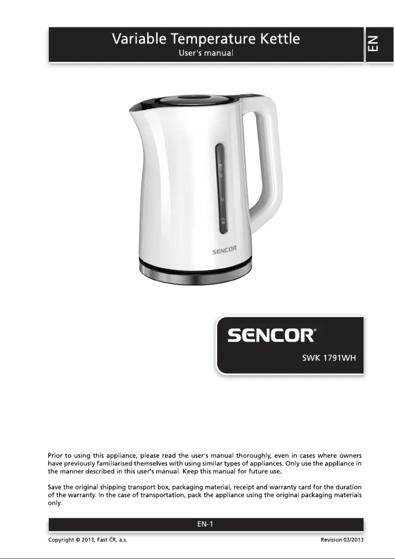 Page n°1 - Manuel utilisateur Sencor SWK 1792BK