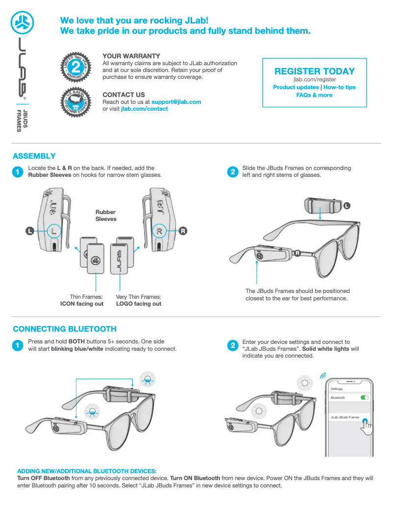 Image de la première page du manuel de l'appareil JBuds Frames