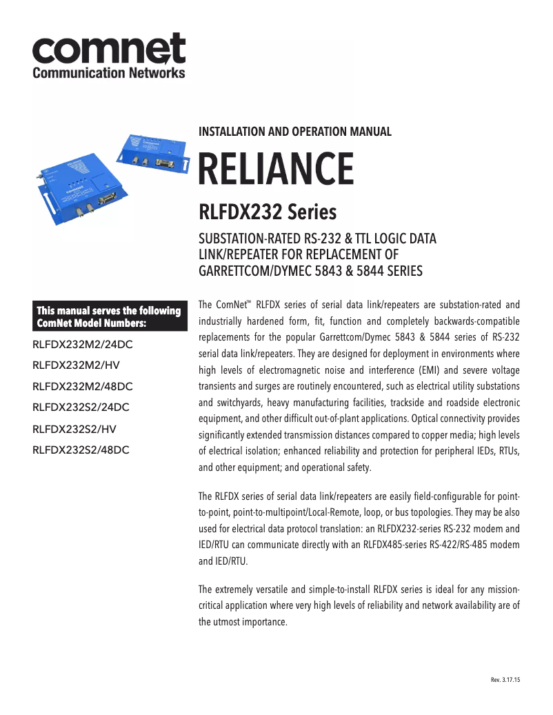 Page 1 de la notice Manuel utilisateur ComNet RLFDX232M2/24DC