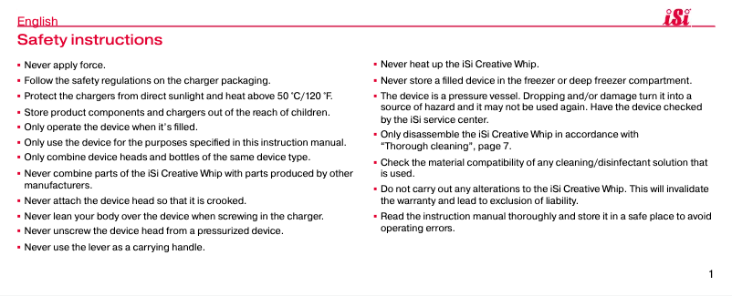 Page n°1 - Manuel utilisateur iSi Creative Whip