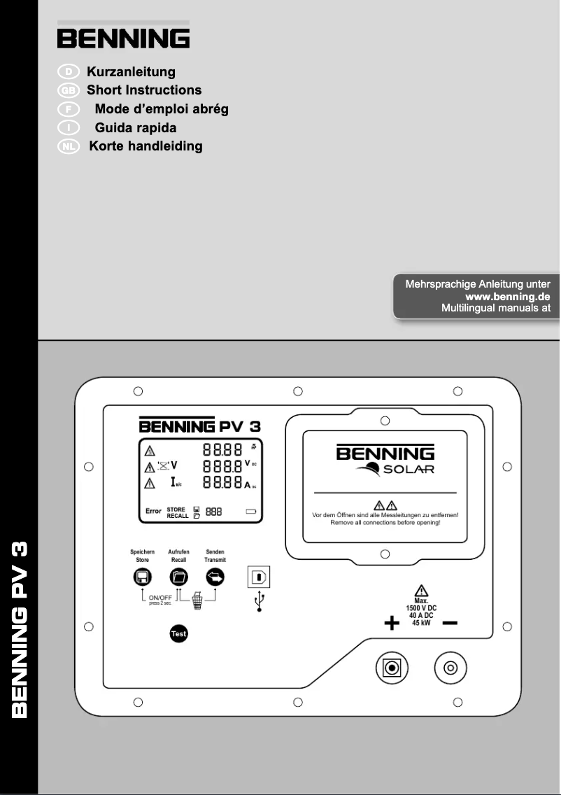 Page n°1 - Manuel utilisateur BENNING PV 1-1+