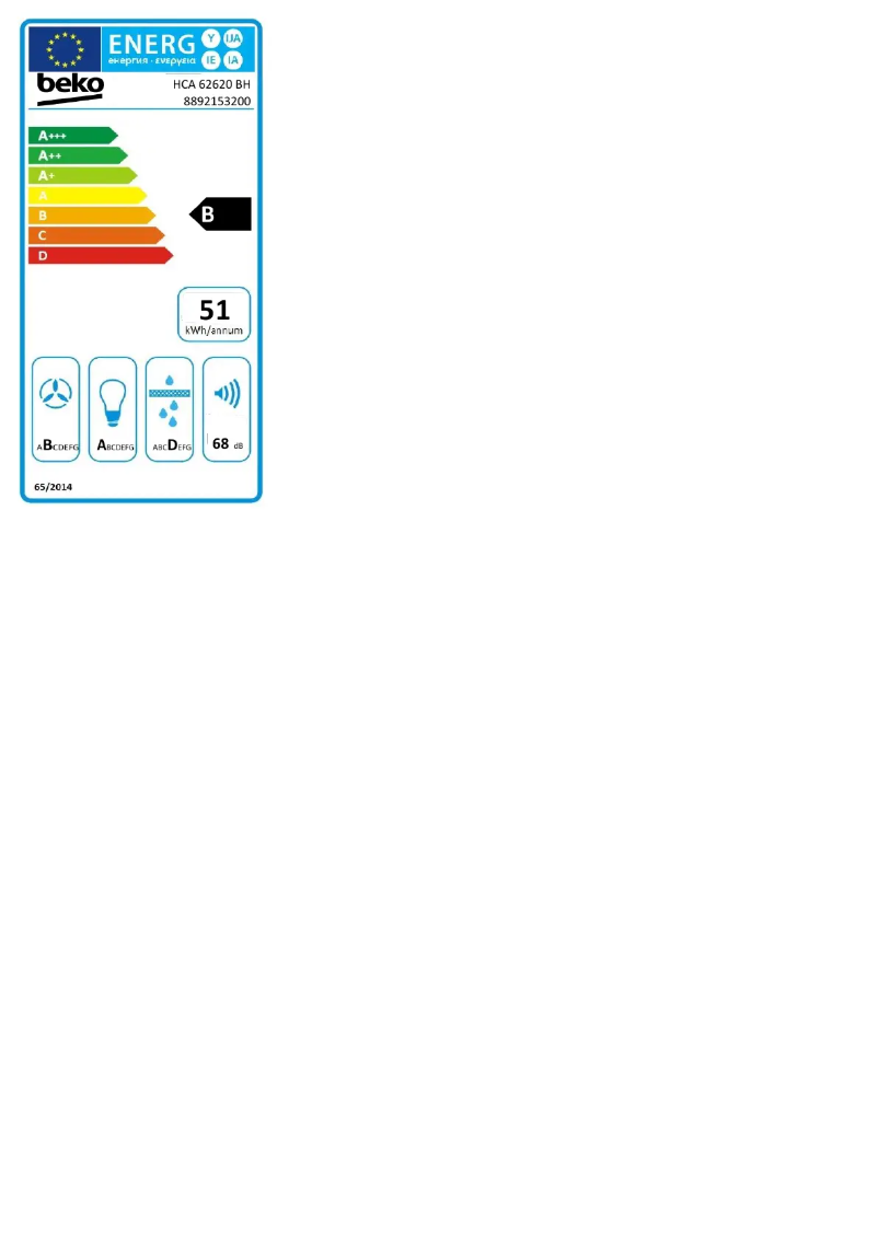 Page 1 de la notice Label énergétique Beko HCA62620BH