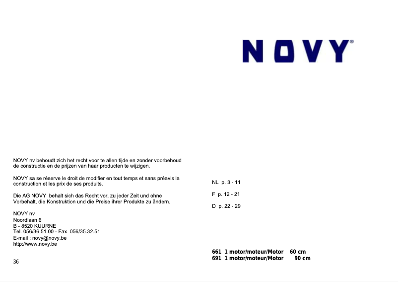 Page n°1 - Manuel utilisateur Novy D661