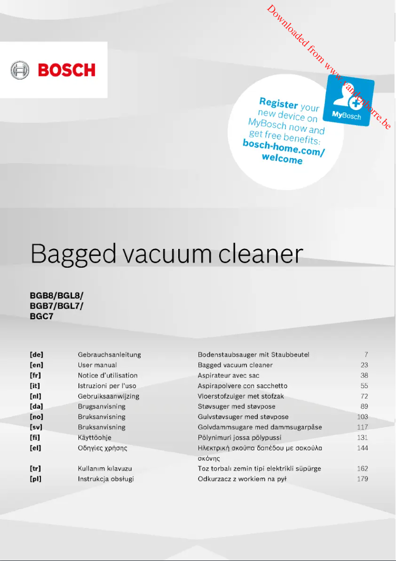 Page 1 de la notice Manuel utilisateur Bosch BGL8PET2