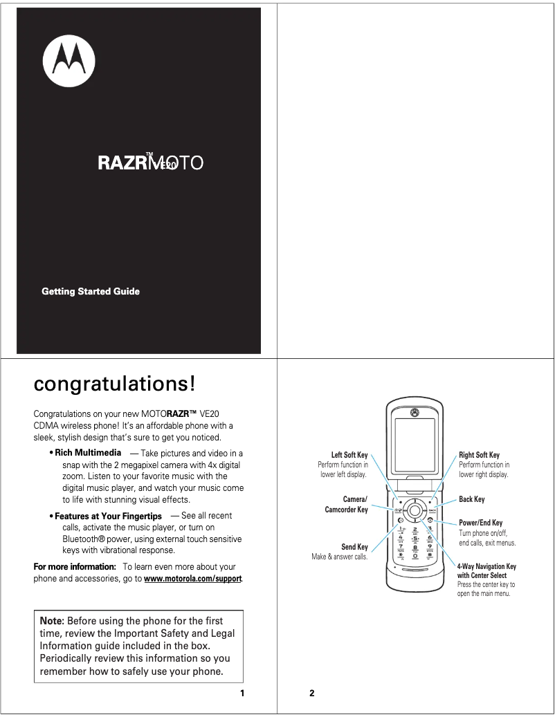 Page 1 de la notice Guide de démarrage rapide Motorola RAZR VE20