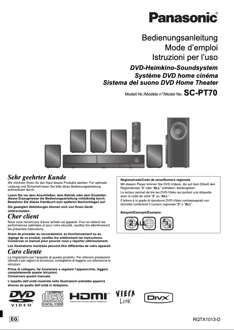 Page 1 de la notice Manuel utilisateur Panasonic SC-PT70
