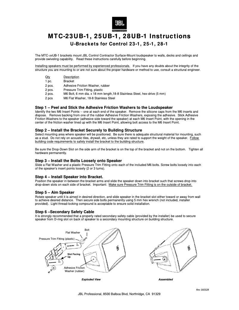 Page 1 de la notice Guide d'installation JBL Control 25-1