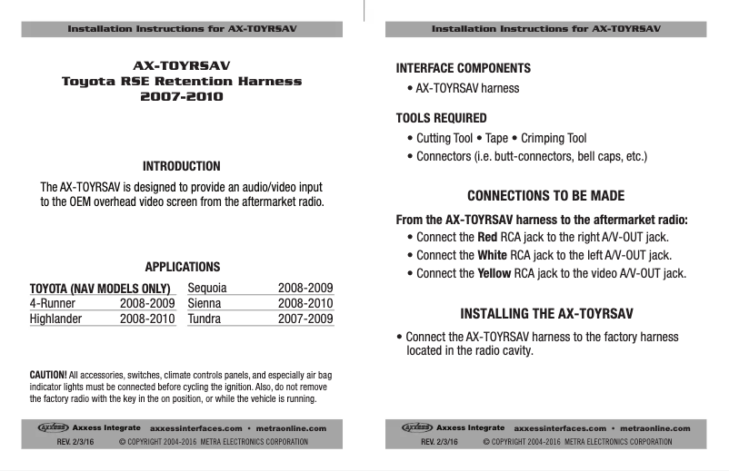 Imagen de la primera página del manual del dispositivo AX-TOYRSAV