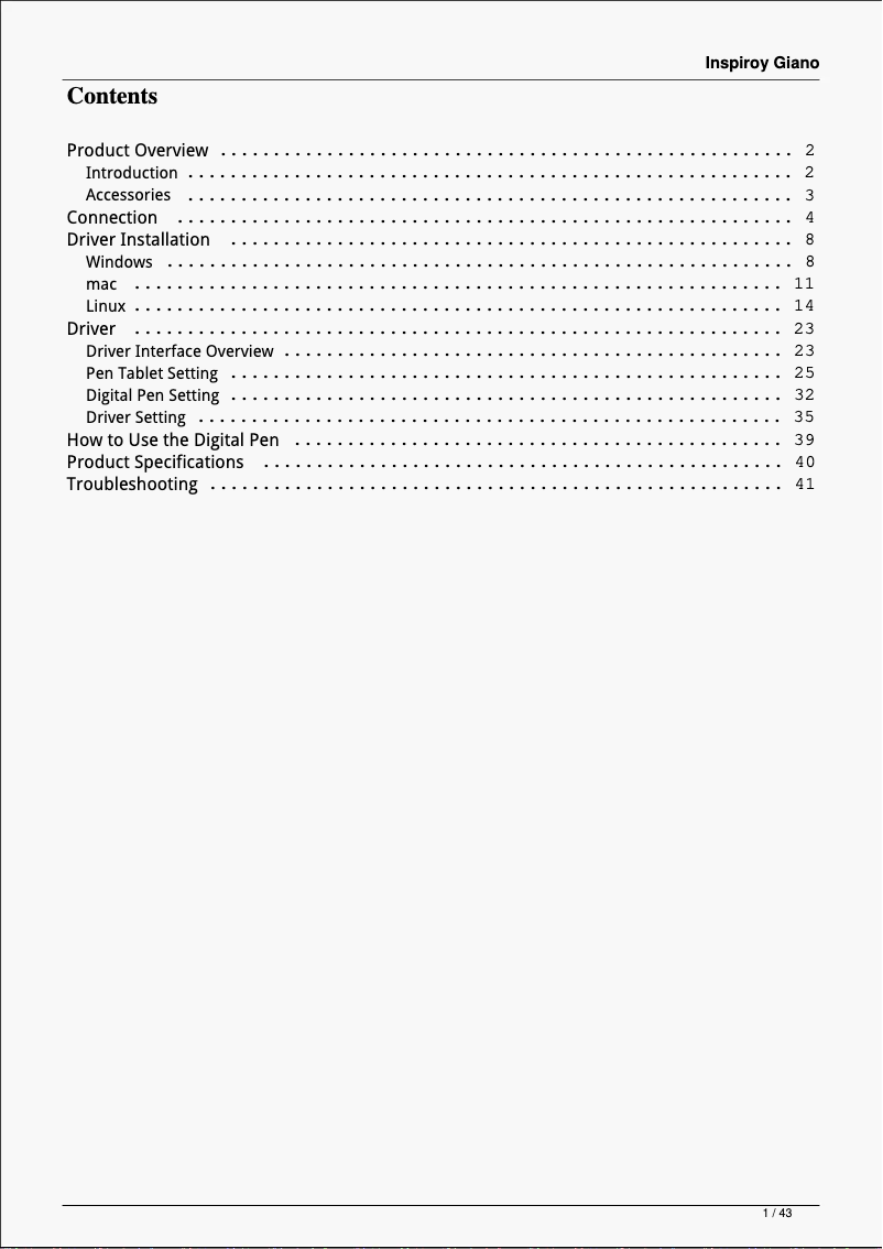 Page 1 de la notice Manuel utilisateur Huion Inspiroy Giano