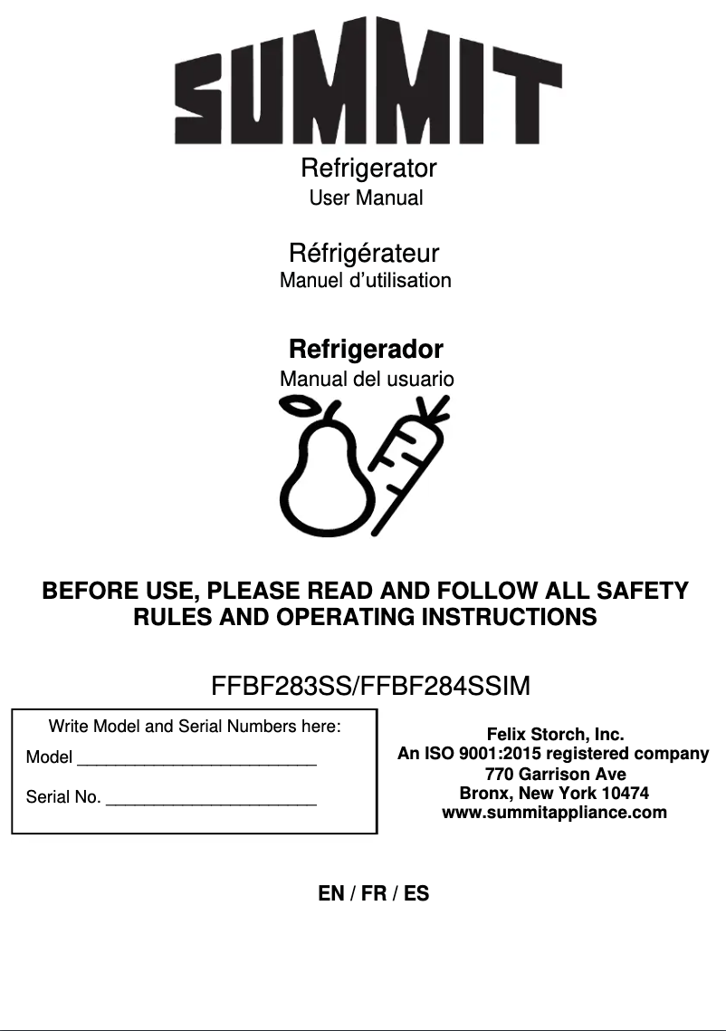 Imagen de la primera página del manual del dispositivo FFBF284SSIM