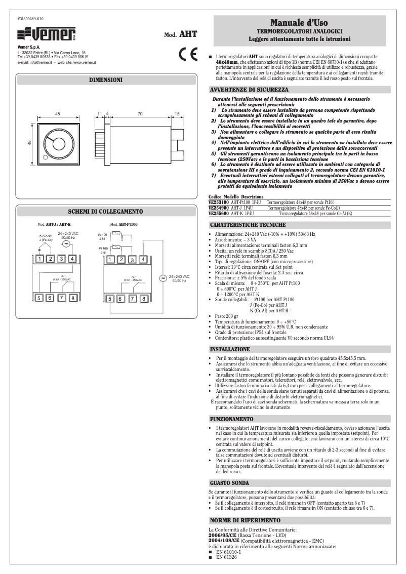 Page n°1 - Manuel utilisateur Vemer AHT