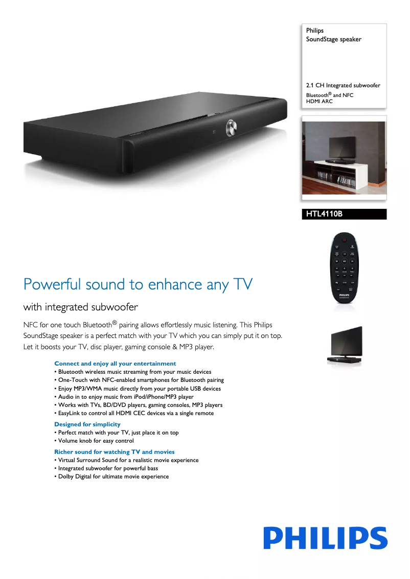 Page 1 de la notice Brochure Philips HTL4110B