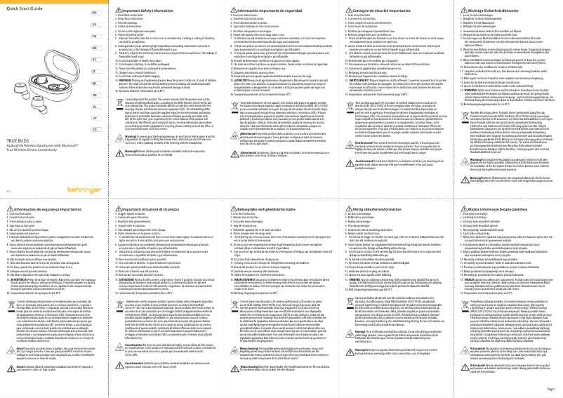 Page n°1 - Guide de démarrage rapide Behringer True Buds